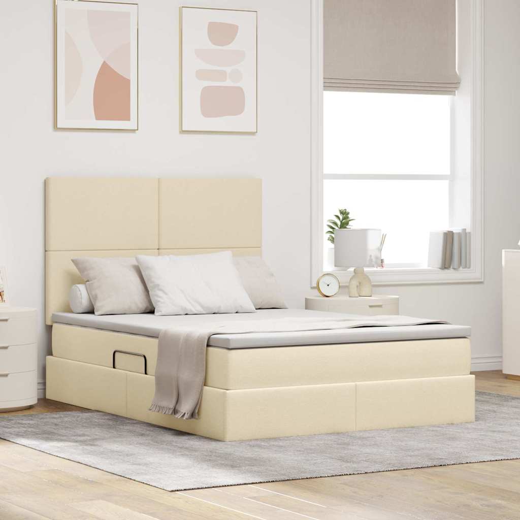 Bett 140x190 cm mit Stauraum und LED Creme