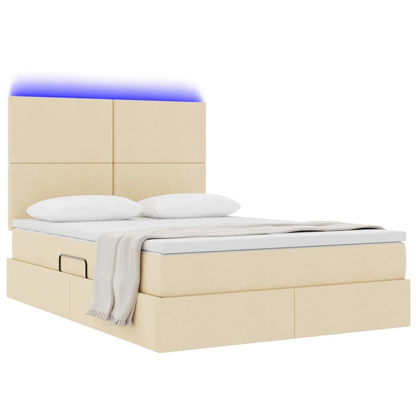Bett 140x190 cm mit Stauraum und LED Creme