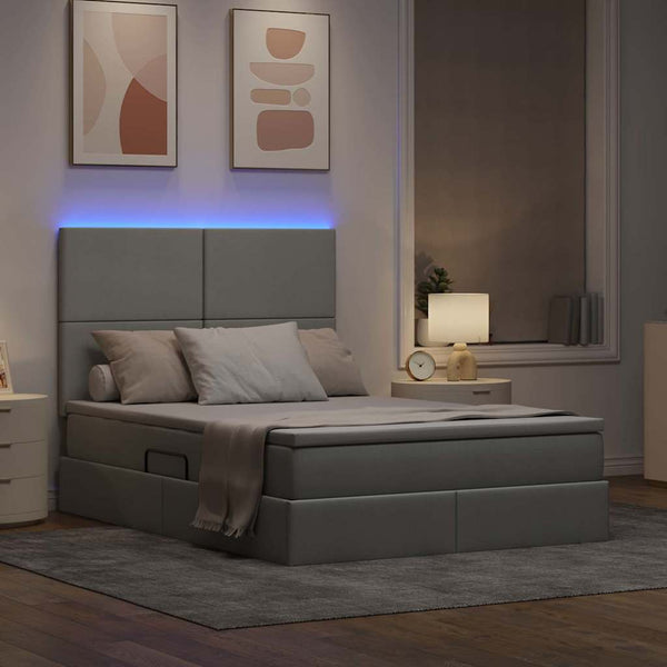 Bett mit Stauraum LED Hellgrau 140x200
