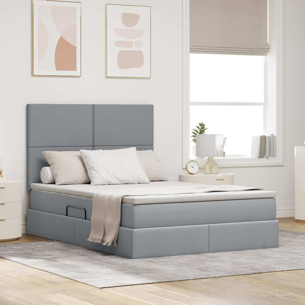 Bett mit Stauraum LED Hellgrau 140x200