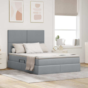 Bett mit Stauraum LED Hellgrau 140x200