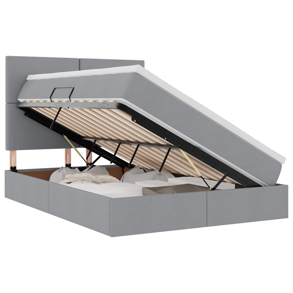 Bett mit Stauraum LED Hellgrau 140x200