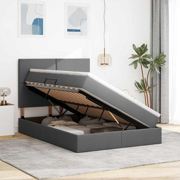 vidaXL Lit avec rangement et LED Gris foncé 140 x 200 cm Polyester