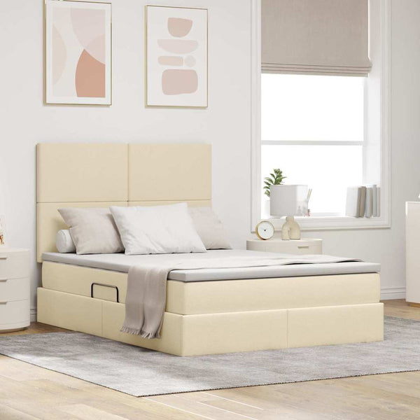 Bett mit Stauraum, LED Creme 140x200 cm