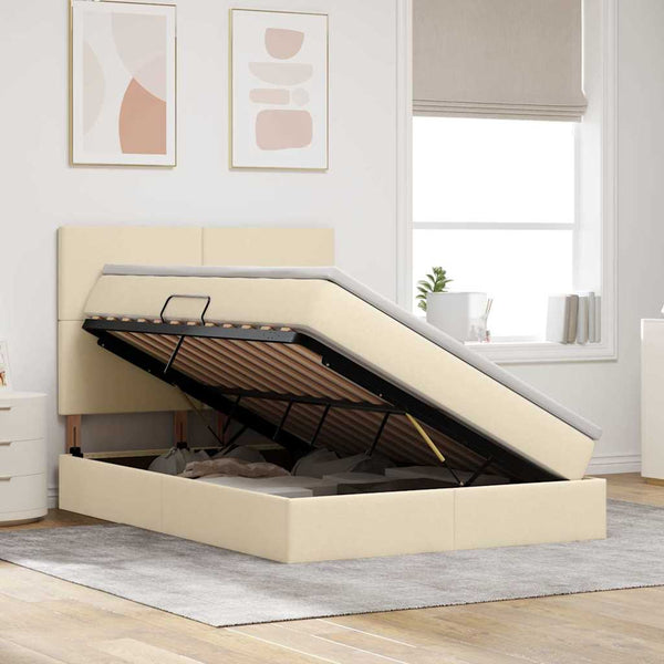 Bett mit Stauraum, LED Creme 140x200 cm
