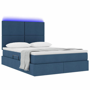 vidaXL Lit avec rangement et LED avec LED Bleu 140 x 200 cm Polyester