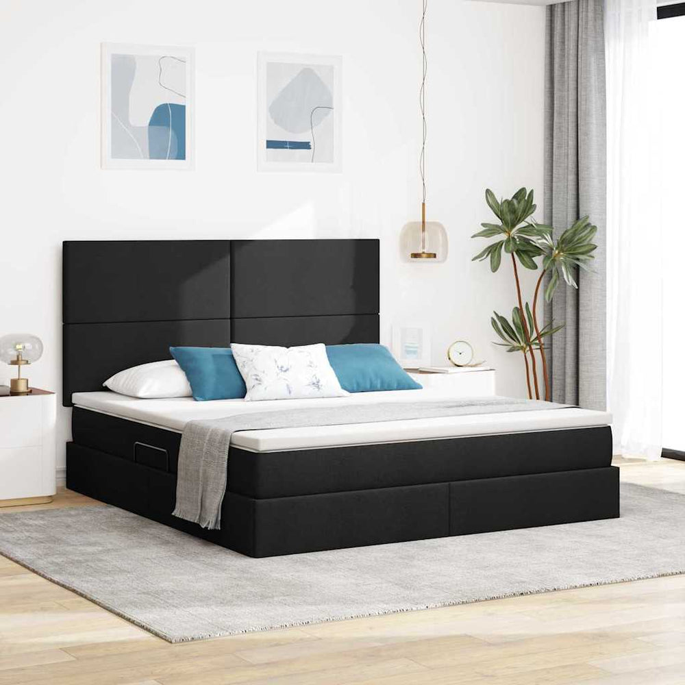Bett mit Stauraum und LED Schwarz 160x200