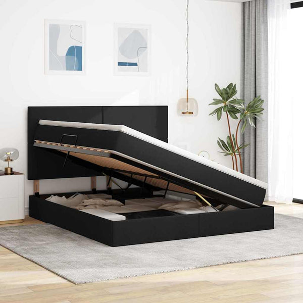 Bett mit Stauraum und LED Schwarz 160x200