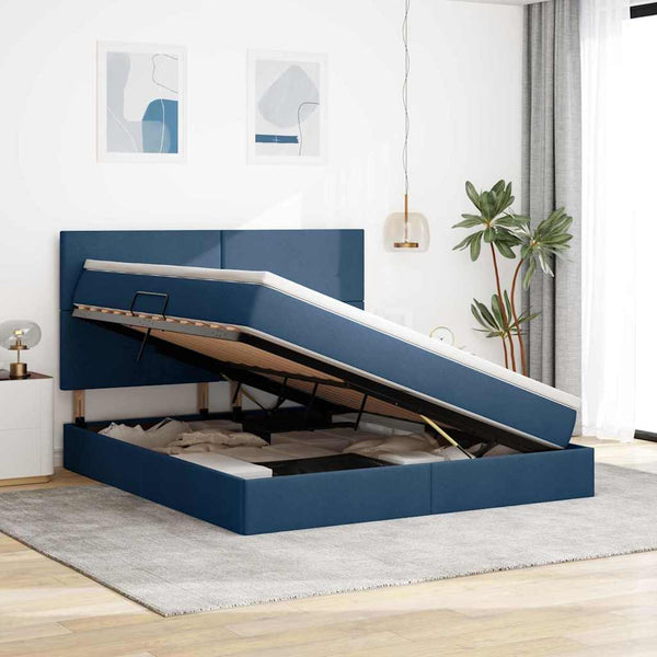 vidaXL Lit avec rangement et LED Bleu 160 x 200 cm Polyester