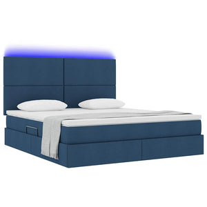 vidaXL Lit avec rangement et LED Bleu 160 x 200 cm Polyester