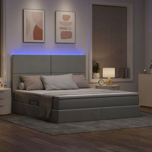 Bett mit Stauraum & LED, Hellgrau, 180x200 cm