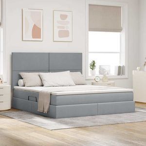Bett mit Stauraum & LED, Hellgrau, 180x200 cm