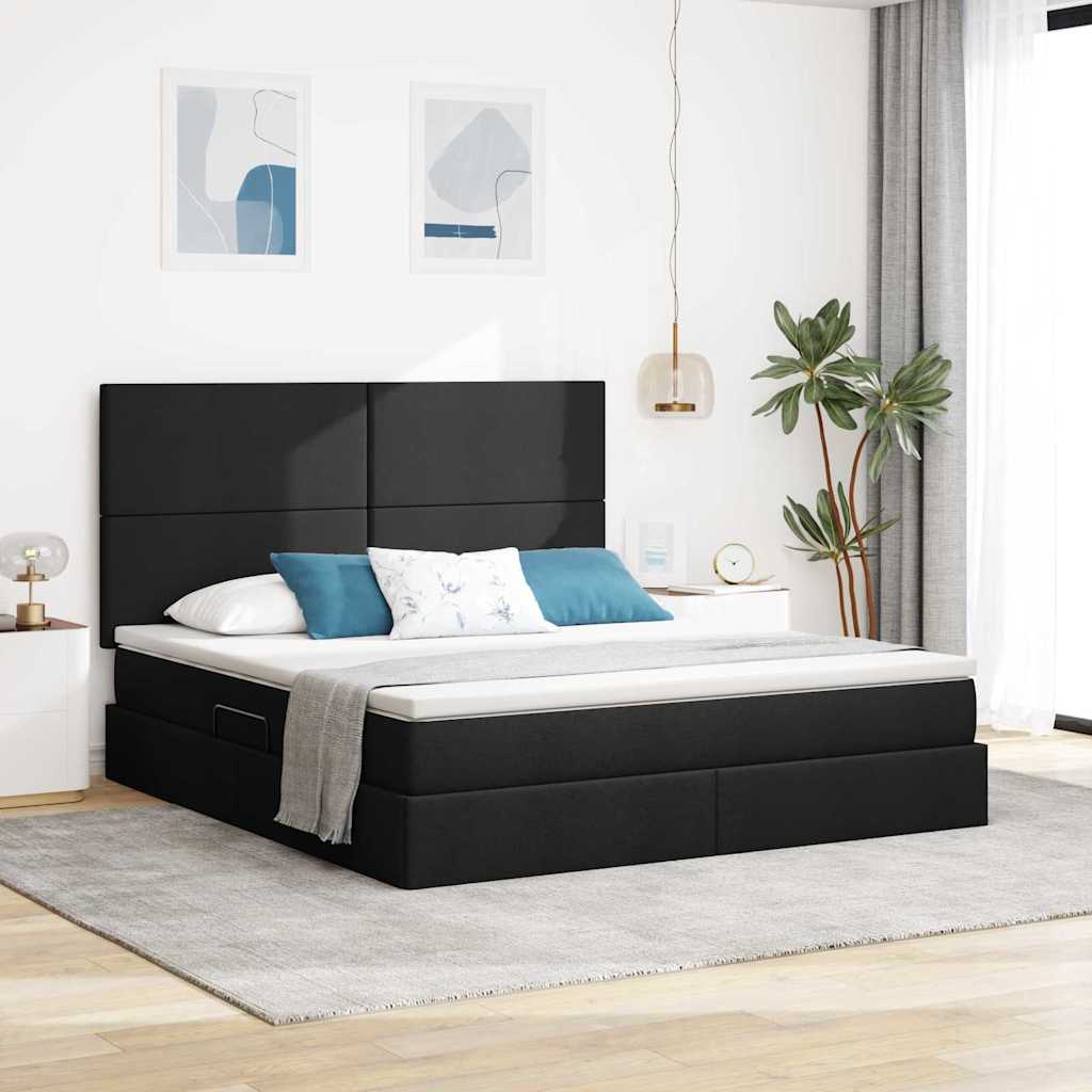 Schwarzes Stauraumbett mit LED 180x200 cm