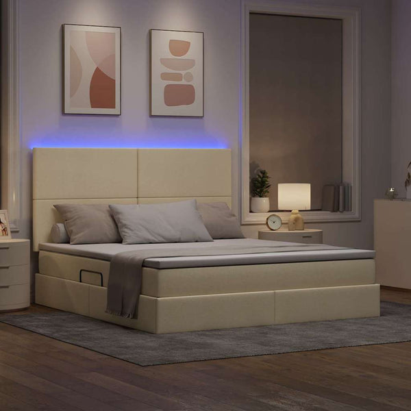 Bett mit Stauraum und LED Creme 180x200 cm