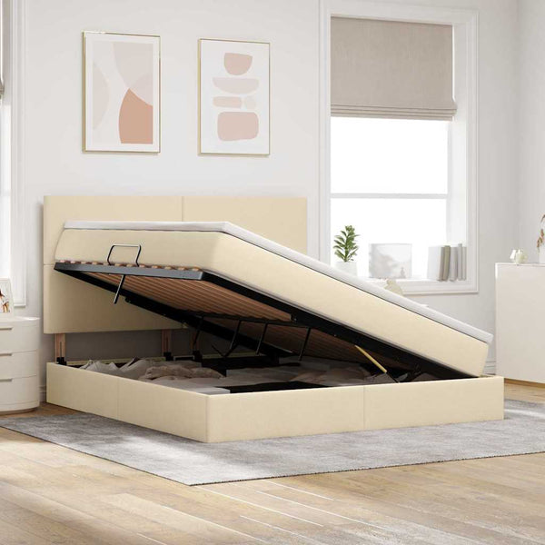 Bett mit Stauraum und LED Creme 180x200 cm