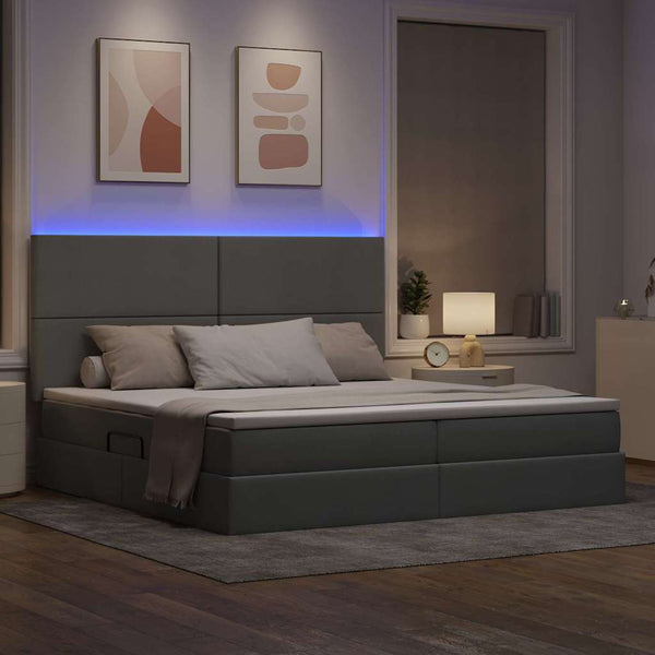 Bett mit Stauraum und LED Hellgrau 200x200 cm