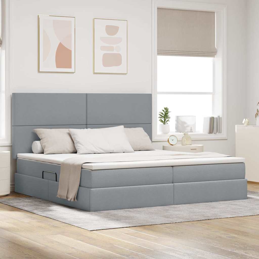 Bett mit Stauraum und LED Hellgrau 200x200 cm