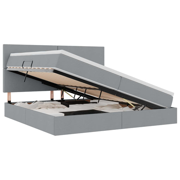 Bett mit Stauraum und LED Hellgrau 200x200 cm