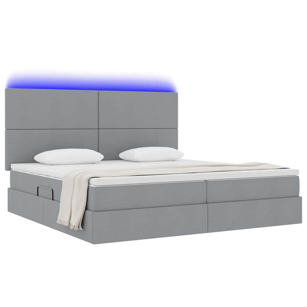 Bett mit Stauraum und LED Hellgrau 200x200 cm