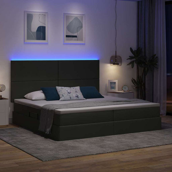 Bett mit Stauraum & LED Dunkelgrau 200x200 cm