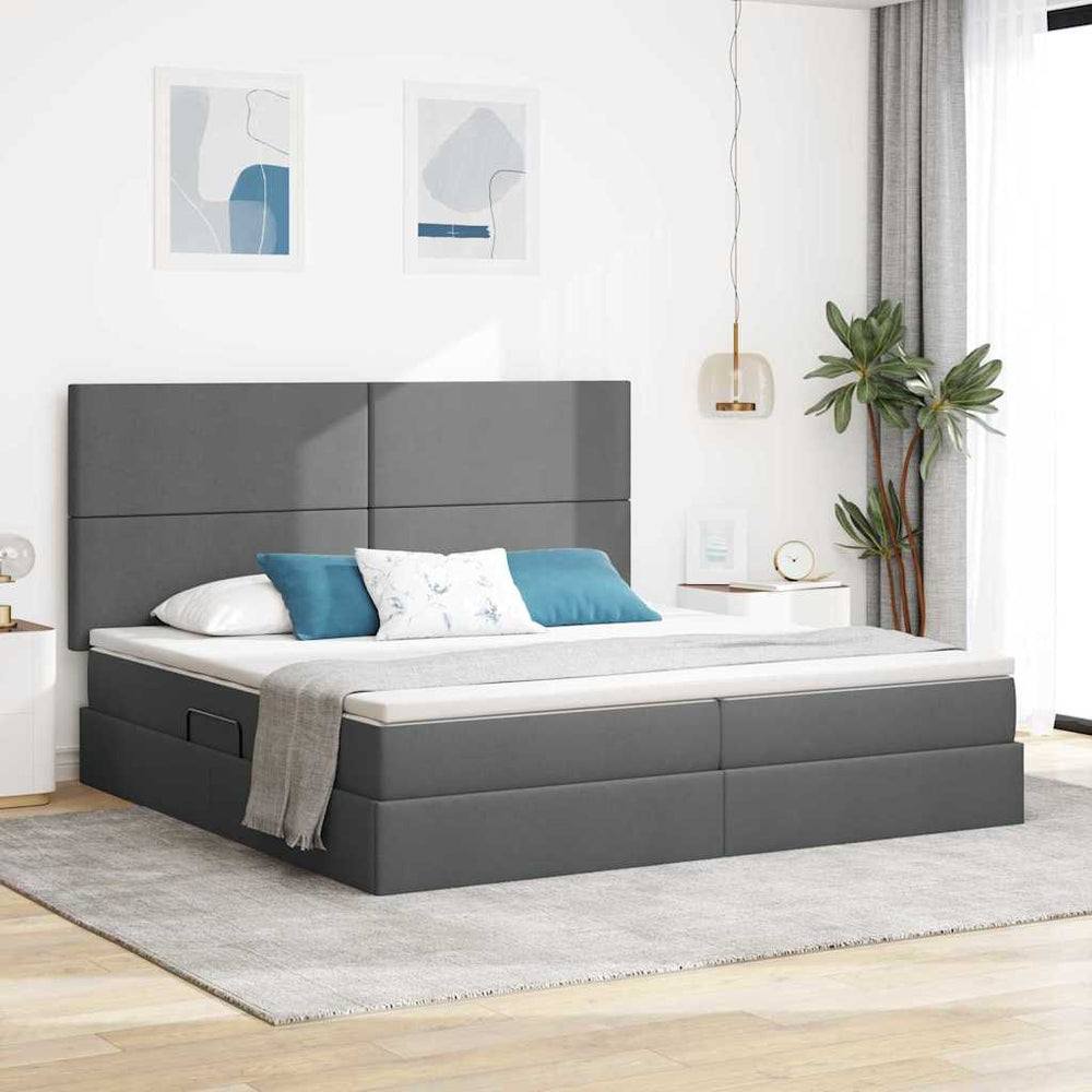 Bett mit Stauraum & LED Dunkelgrau 200x200 cm