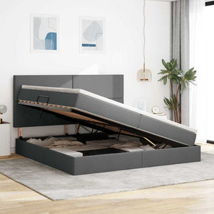 Bett mit Stauraum & LED Dunkelgrau 200x200 cm