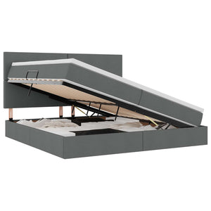Bett mit Stauraum & LED Dunkelgrau 200x200 cm