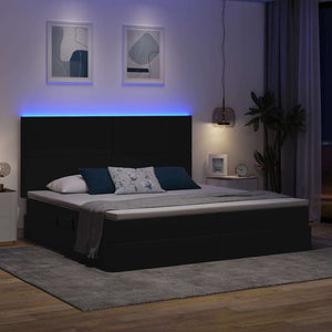 Schwarzes Stauraumbett mit LED 200x200 cm