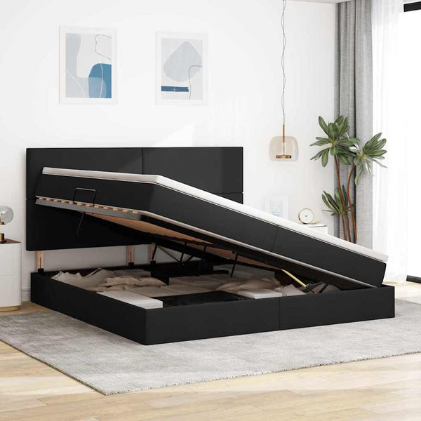 Schwarzes Stauraumbett mit LED 200x200 cm