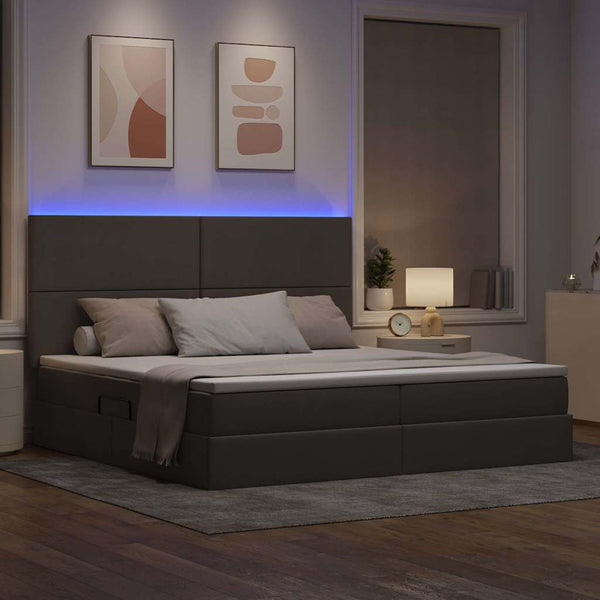 Bett mit Stauraum und LED Taupe 200x200 cm