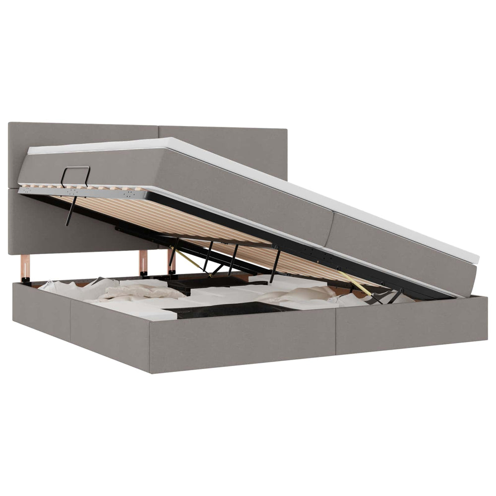 Bett mit Stauraum und LED Taupe 200x200 cm