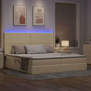 Bett mit Stauraum und LED Creme 200x200 cm