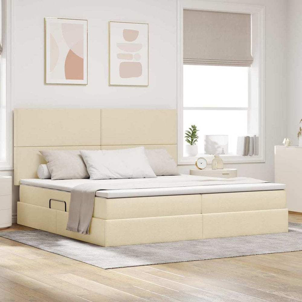 Bett mit Stauraum und LED Creme 200x200 cm
