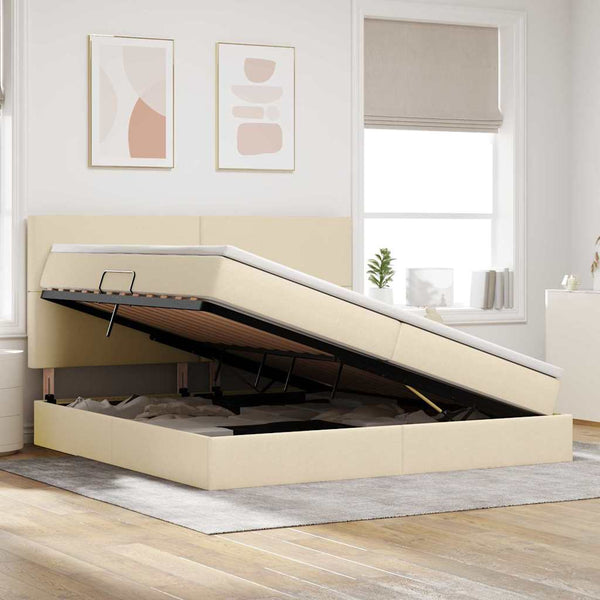 Bett mit Stauraum und LED Creme 200x200 cm