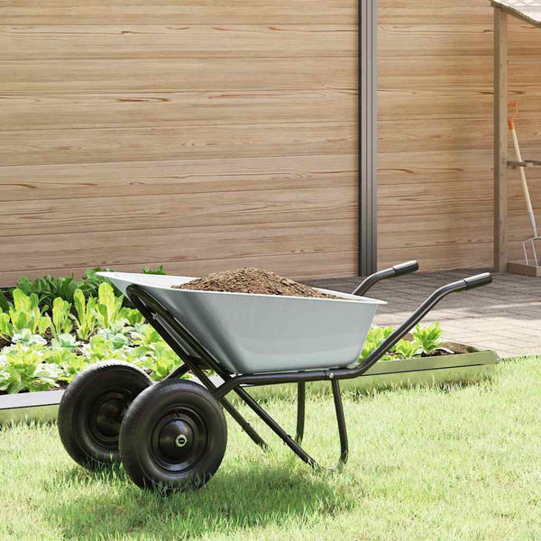 Stahl Schubkarre Silber Schwarz 137 cm