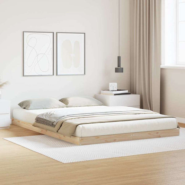 vidaXL Cadre de lit au sol Naturel 140 x 220 cm Bois de pin massif