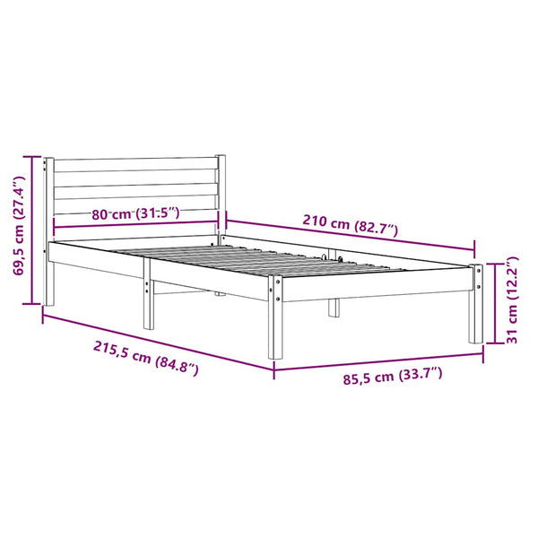Bettrahmen Kiefer Massivholz Braun 85,5x215,5 cm