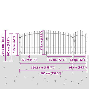 Gartentor Stahl Grau 125x400 cm mit Schloss