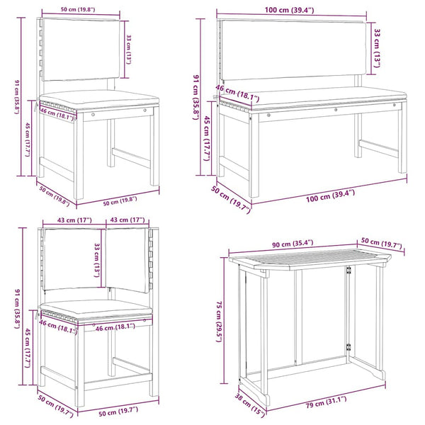 Garten Bistro Set 6-teilig Akazie Braun