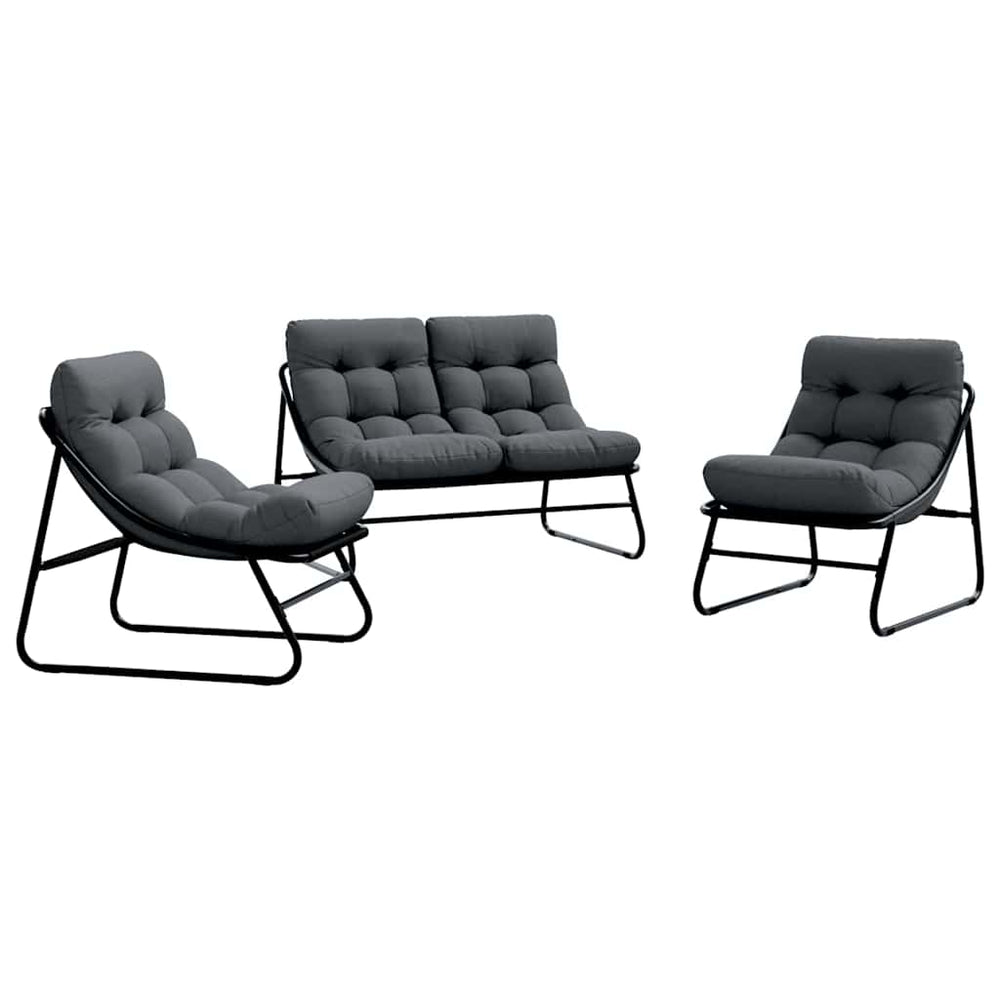 Gartenmöbel Set mit Kissen, 3-teilig, Schwarz
