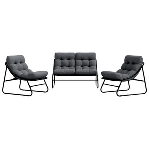 Gartenmöbel Set mit Kissen, 3-teilig, Schwarz