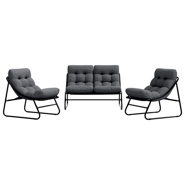 Gartenmöbel Set mit Kissen, 3-teilig, Schwarz