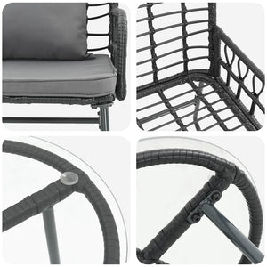 3-teilige Garten Essgruppe Poly-Rattan Schwarz Anthrazit