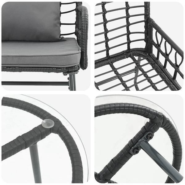 3-teilige Garten Essgruppe Poly-Rattan Schwarz Anthrazit