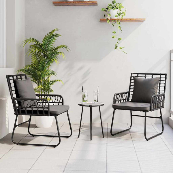3-teilige Garten Essgruppe Poly-Rattan Schwarz Anthrazit