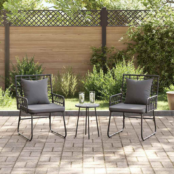 3-teilige Garten Essgruppe Poly-Rattan Schwarz Anthrazit