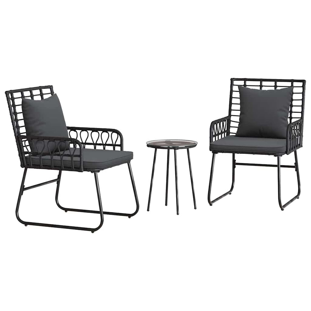 3-teilige Garten Essgruppe Poly-Rattan Schwarz Anthrazit