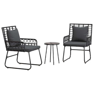 3-teilige Garten Essgruppe Poly-Rattan Schwarz Anthrazit