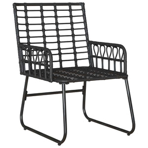 3-teilige Garten Essgruppe Poly-Rattan Schwarz Anthrazit