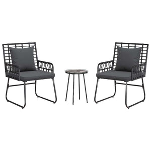 3-teilige Garten Essgruppe Poly-Rattan Schwarz Anthrazit